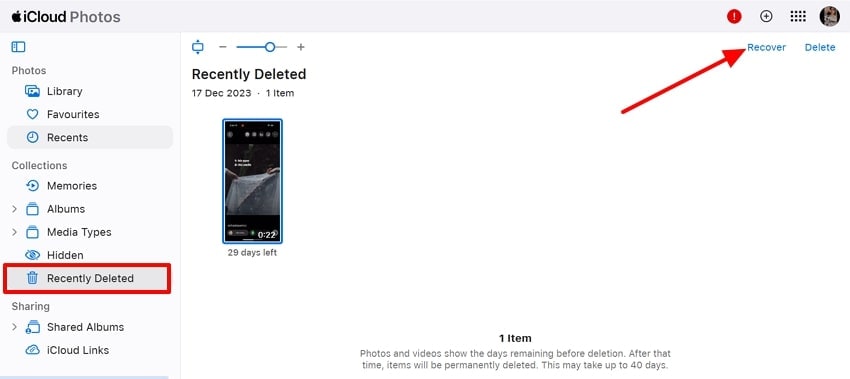 recover video from icloud