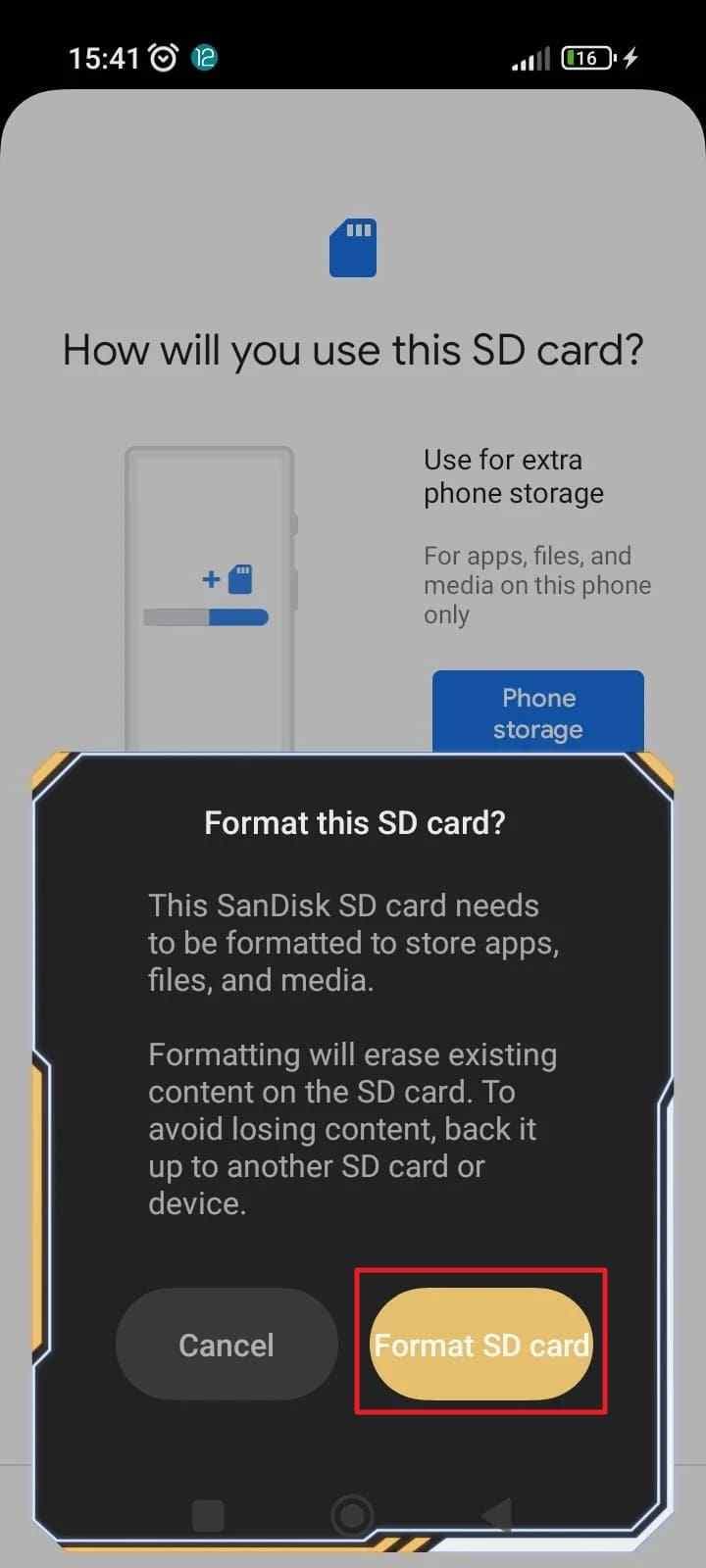 format sd card on android