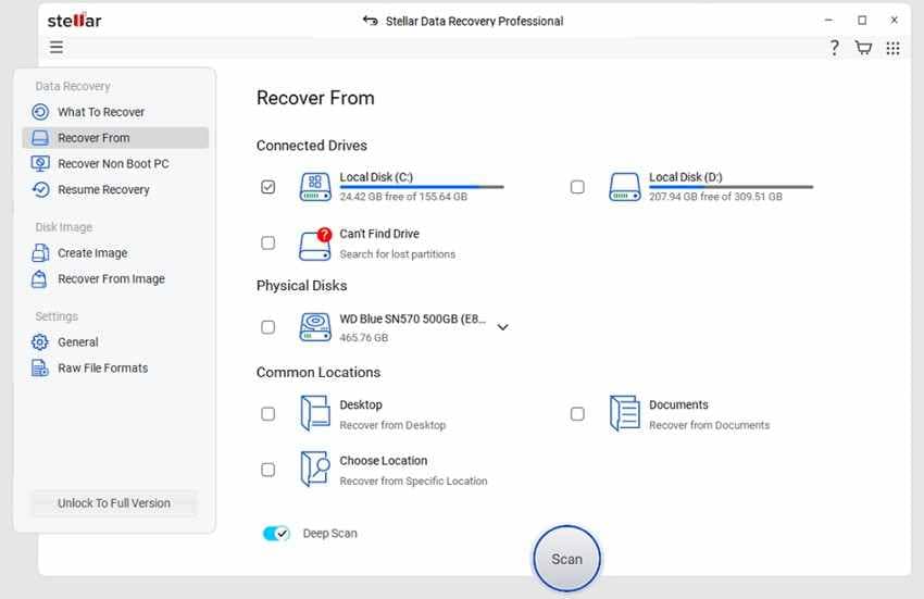 stellar recovery drive scan