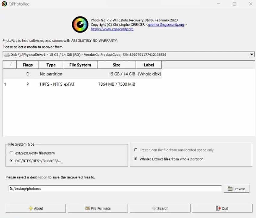 photorec signature recovery tool