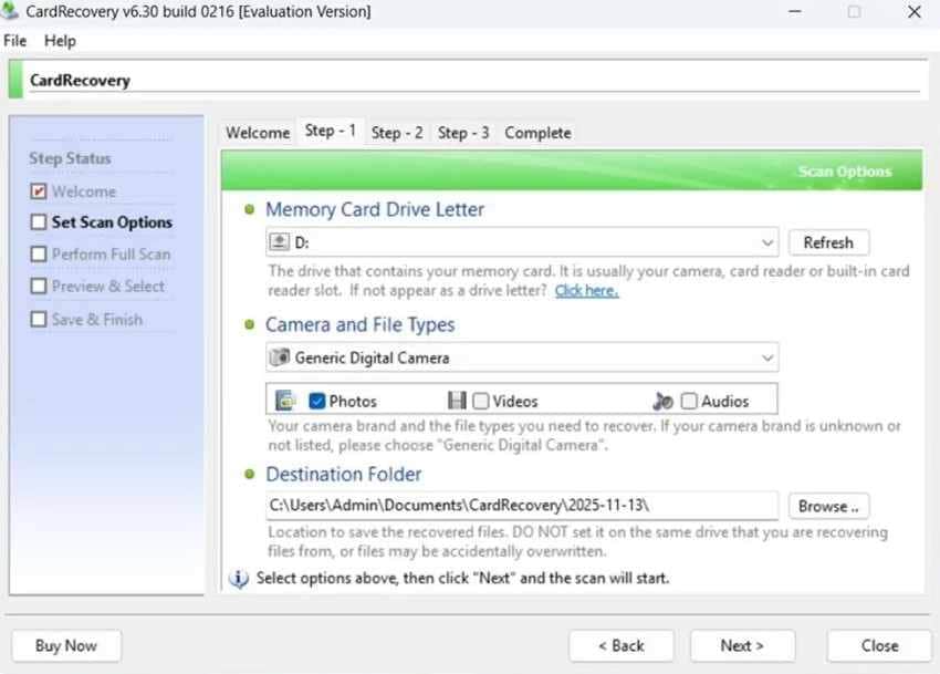 cardrecovery memory card scan