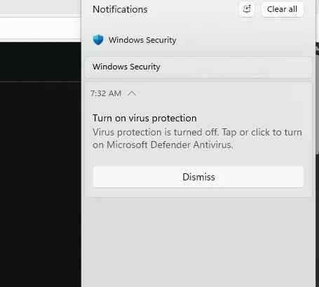 false windows security notification saying virus protection is turned off