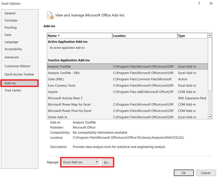 press manage select add ins