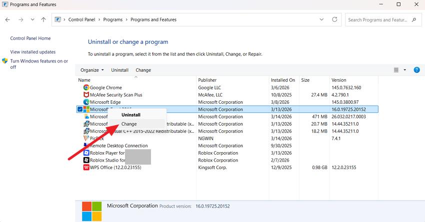 choose programs and features