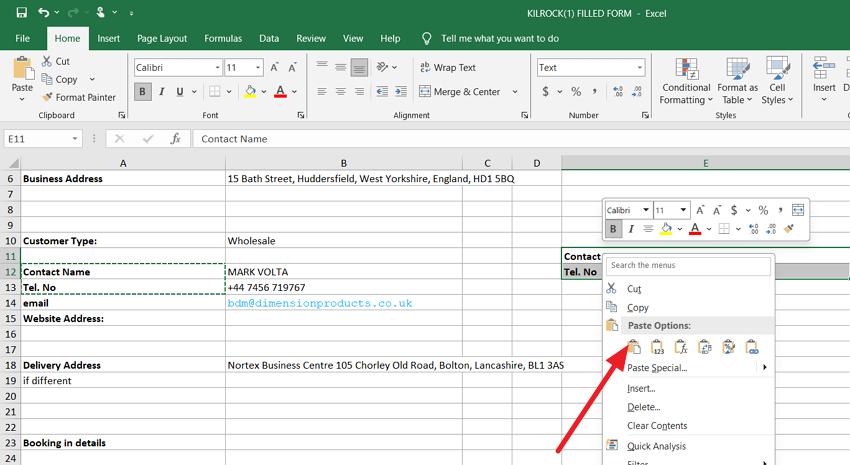 choose same range press paste