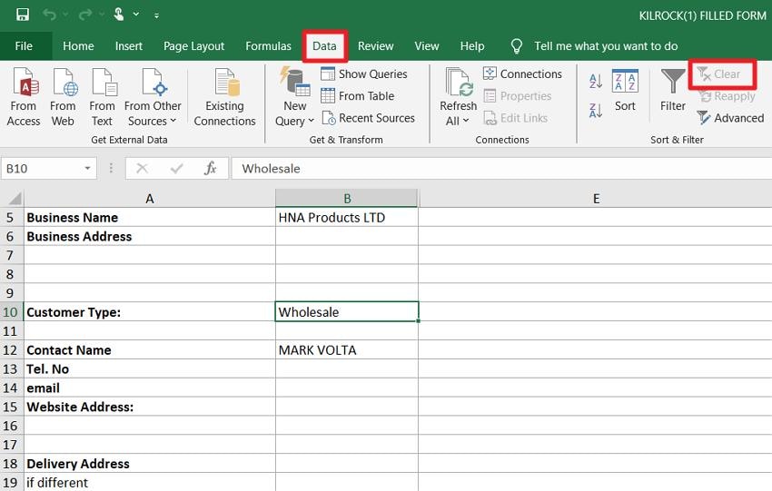 choose data press clear