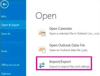 file open & export option outlook