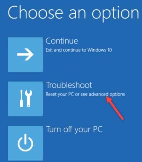 choose troubleshoot from options