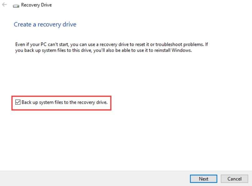 back up system files recovery drive