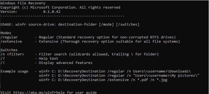 windows file recovery command line interface