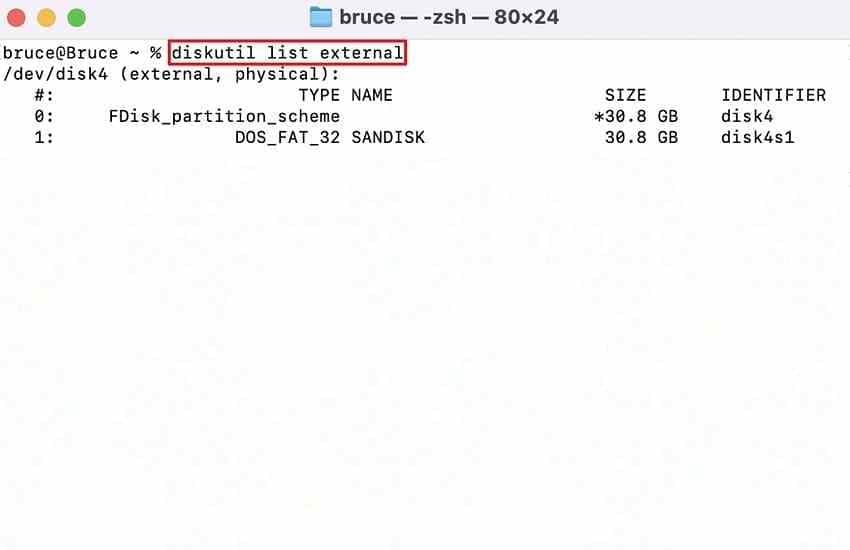 mac terminal listing external disks with diskutil