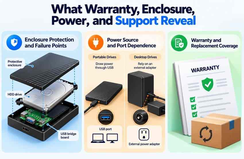 illustration of enclosure electronics power connections and warranty support