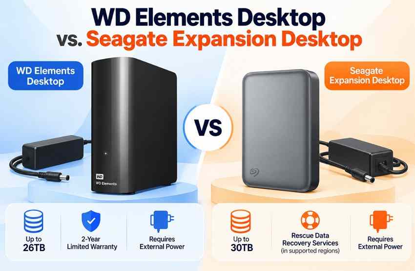 comparison illustration for wd elements and seagate expansion desktop storage