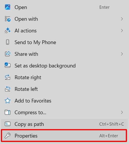 choose properties option