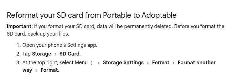 google android help steps to format an sd card as adoptable storage