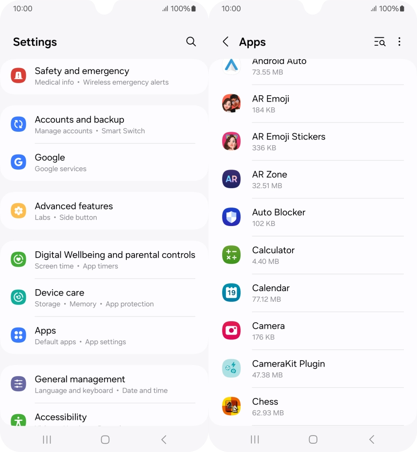 android 14 apps list and selected app for moving to an sd card