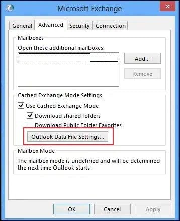 outlook data file settings
