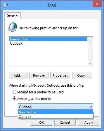 use new outlook profile