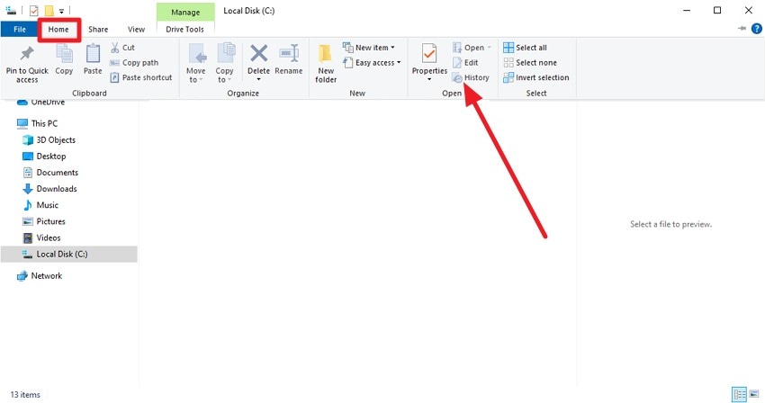 select history option from home