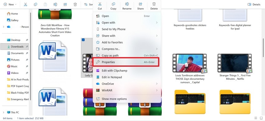 enter video file properties