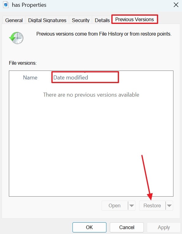 restore desired video file verison