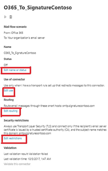 exchange online connector settings and routing controls