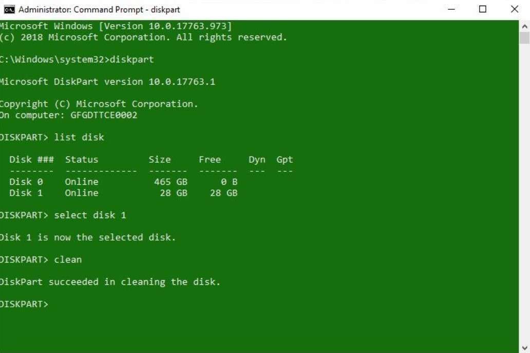 the clean command to create a bootable msi usb drive