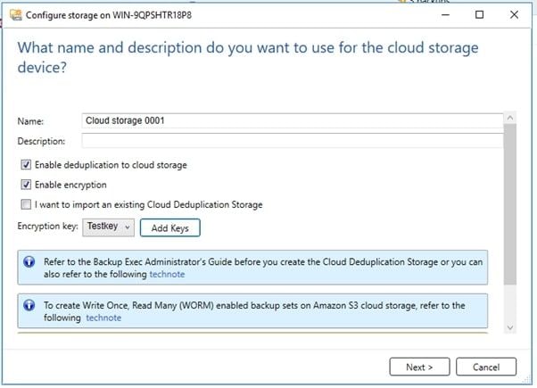 escolha armazenamento na nuvem para o backup nas