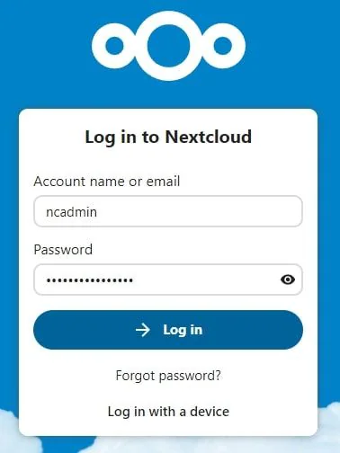 faça login no nextcloud