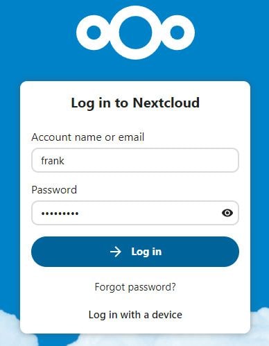 log into the nextcloud web portal
