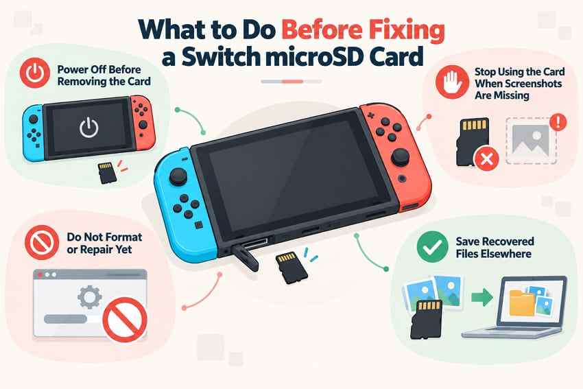 precautions before fixing switch microsd card