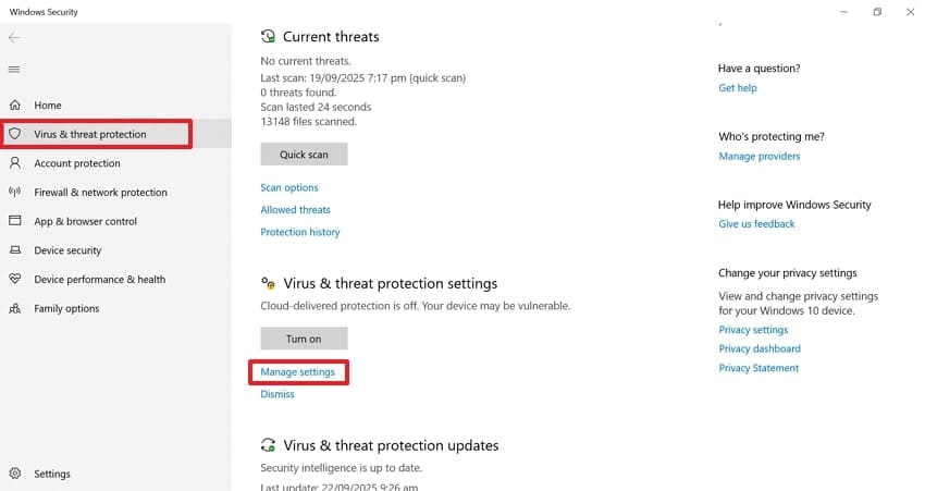 choose manage settings