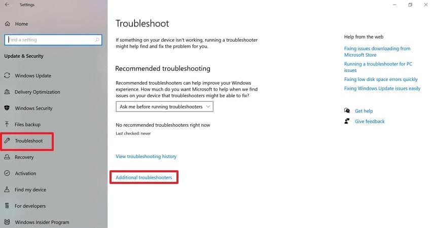 choose additional troubleshoot option