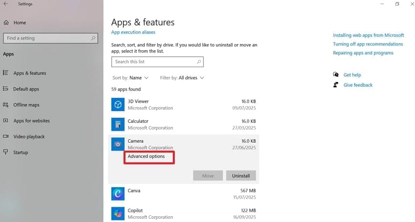 choose advanced options