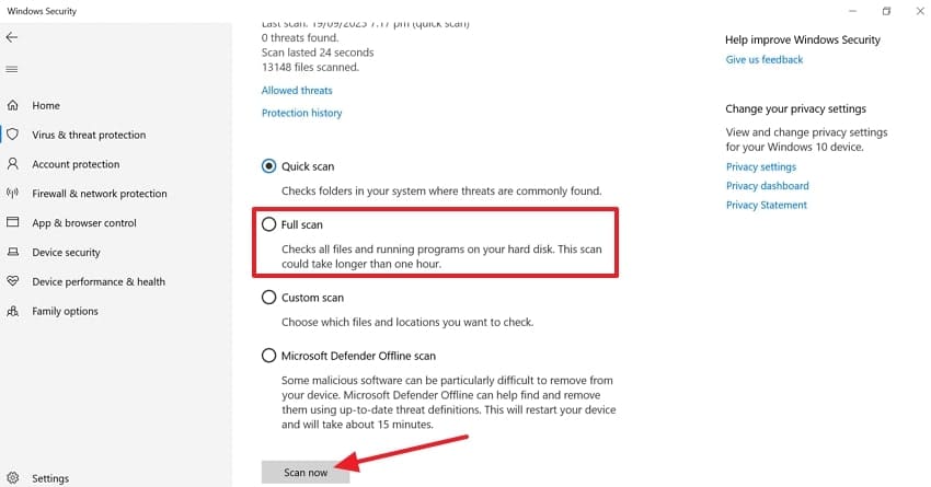 select scan now button