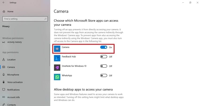 enable camera button