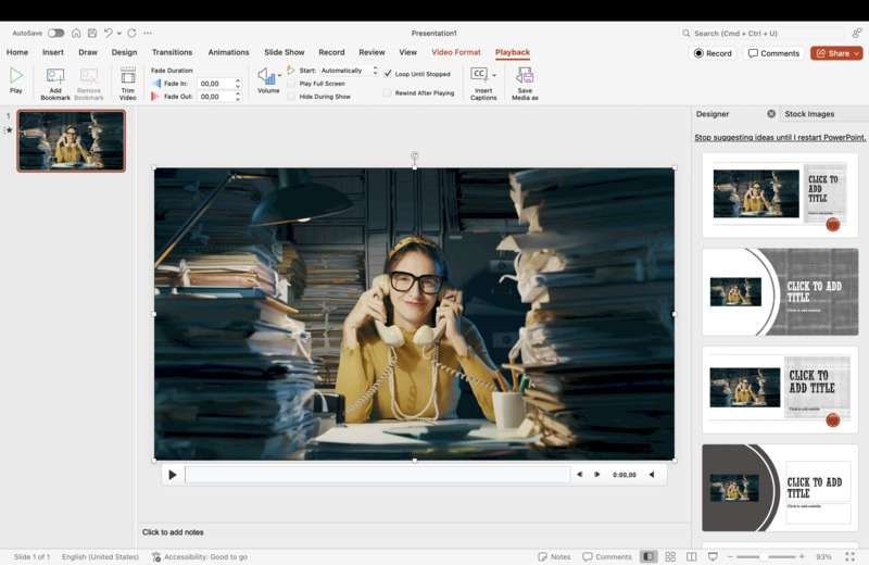 powerpoint slide with inserted video and playback controls