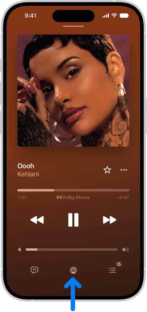 iphone media playback interface with the airplay output control indicated