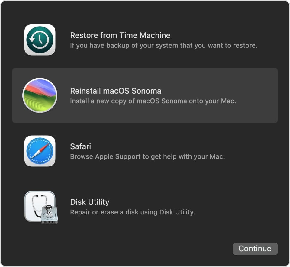 reinstalling macos in recovery