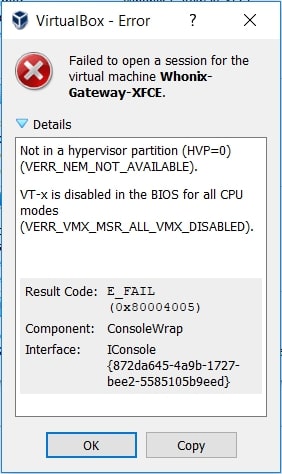 not in a hypervisor partition hvp 0 verr_nem_not_available