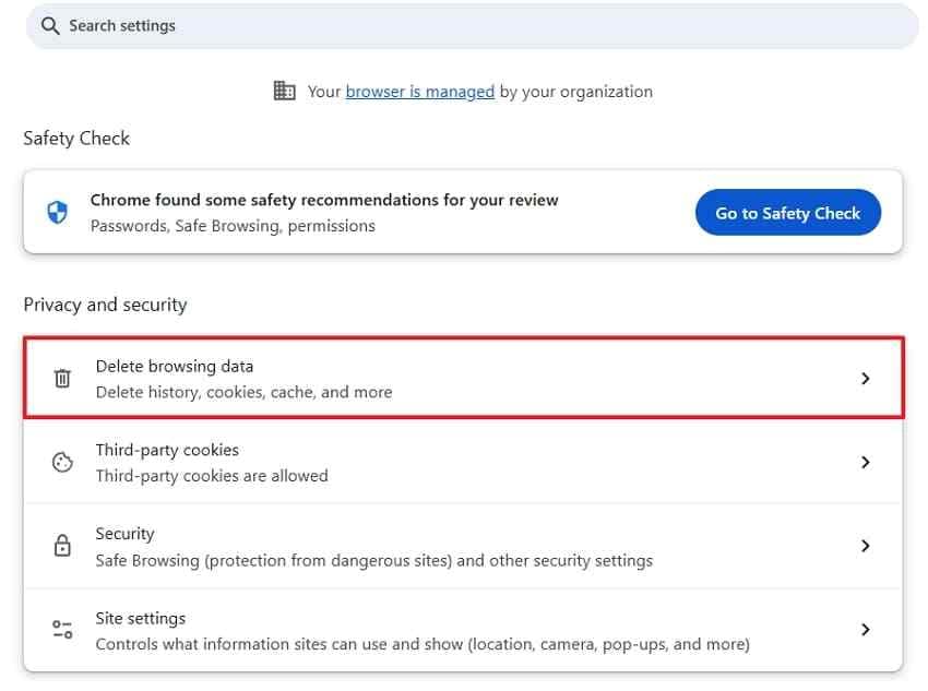 access chrome browsing data settings