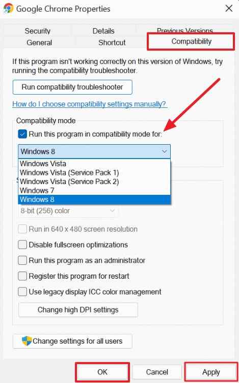 enable windows app compatibility mode