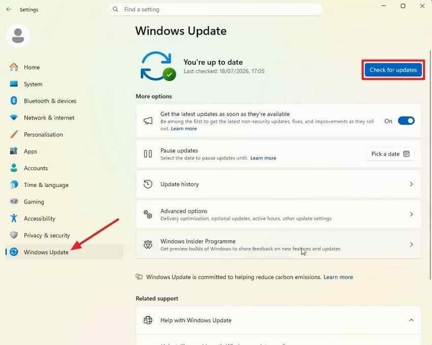 check available windows system updates