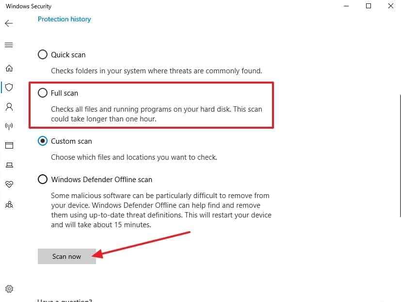 select windows security full scan