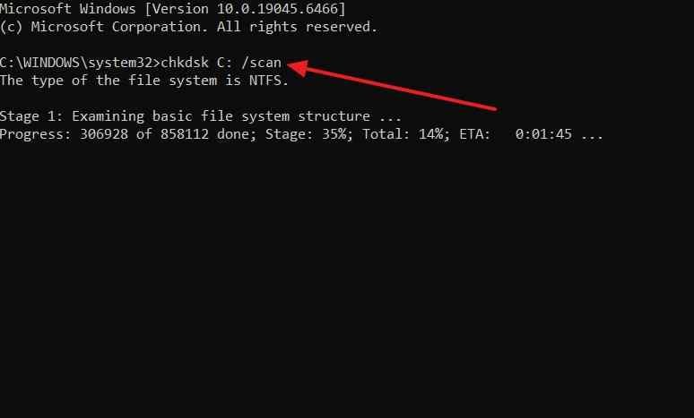 scan system drive using chkdsk