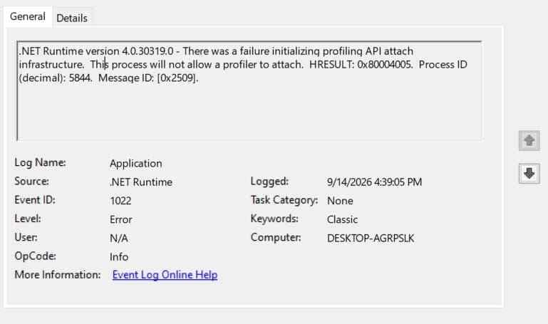 inspect recorded event error details