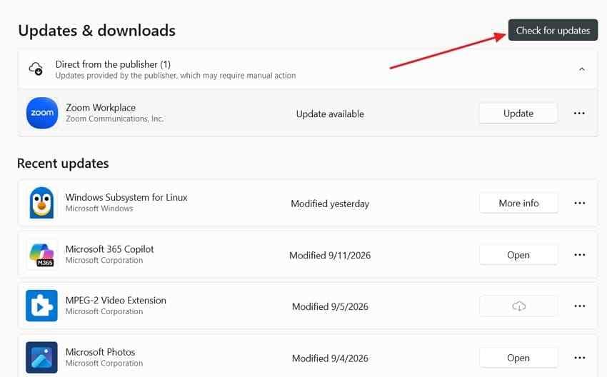 update apps through microsoft store