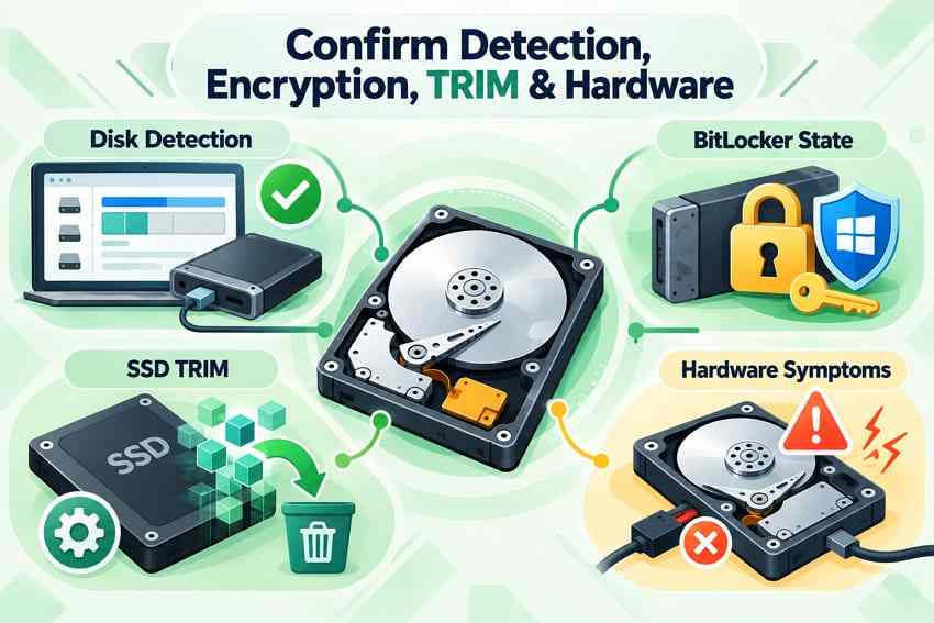 disk detection bitlocker trim and hardware checks before recovery