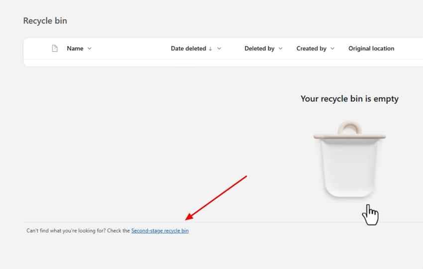 access second stage recycle bin