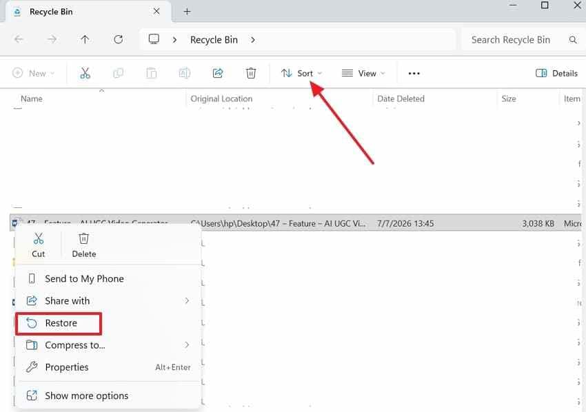 recover synced files from windows bin